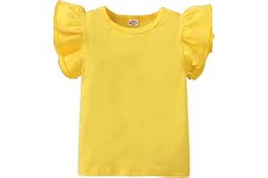 Sanpersonlin Toddler Baby Girl Solid Color T Shirt Kids Blouse Basic Plain Ruffle Top Cotton Casual Clothes