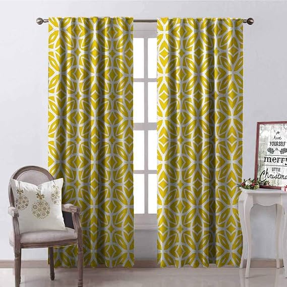 Amazon.com: Yellow and White 99% Blackout Curtains Geometric Art
