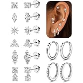 MILACOLATO 20G Hypoallergenic Flat Back Earrings Cartilage Earring Sets for Multiple Piercing Surgical Stainless Steel Earrings for Women Trendy Earring Stacks Small Huggie Hoops Flatback Stud Earrings Set