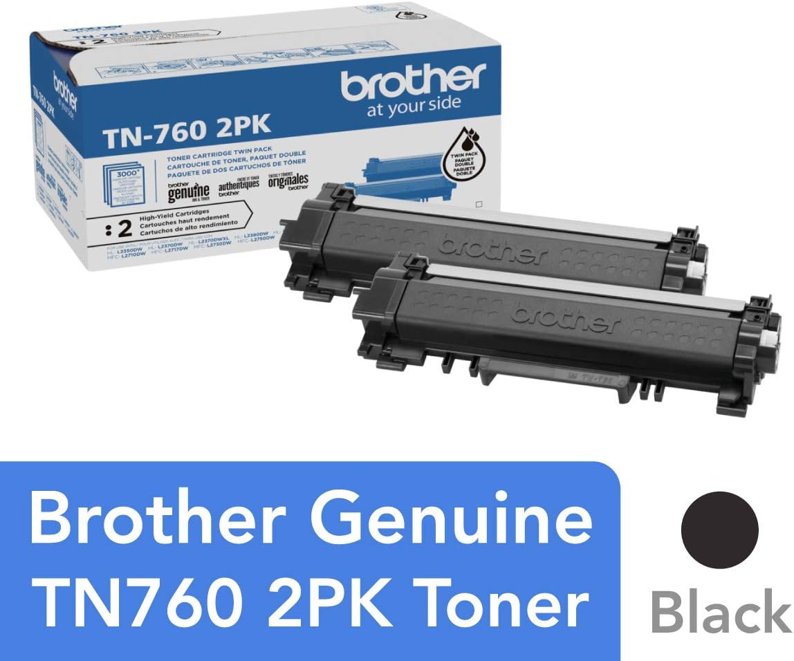 Brother Genuine High-Yield Black Toner Cartridge Twin Pack TN760 2Pk