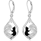 Black Cat Earrings for Women Halloween Cat Earrings Dangle Sterling Silver Leverback Christmas Jewelry Animal Gifts