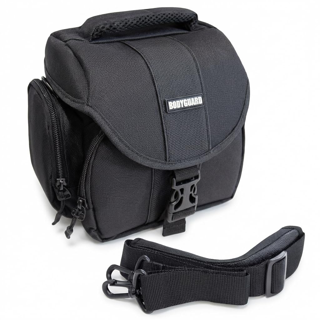 Bodyguard Camera Bag for Bridge, Mirrorless, and Small DSLR Cameras, Fits Panasonic FZ82, FZ200, FZ300, FZ1000, FZ2000, Sony HX400V, Nikon B500, B600, B700, Canon EOS M50, M100, Sony Alpha 6000, XL