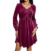Jayscreate Women's V Neck Velvet Dress Tie Front Waist 2024 Ruffle Long Sleeve Wedding Guest Short Wrap Formal Dress