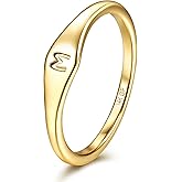 Florideco 14K Gold Filled Ring Initial Ring Dainty Simple Letter Band Rings Signet Stackable Pinky Alphabet Thin Thumb Rings for Women Non Tarnish Size 6 7 8 9 10