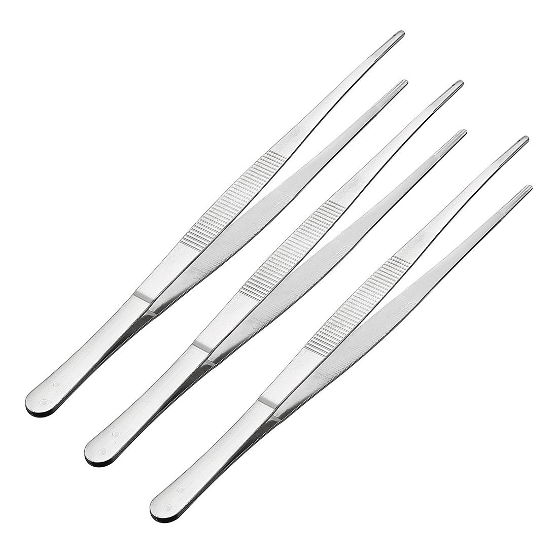Sourcingmap 3 Pcs 10-Inch Stainless Steel Straight Blunt Tweezers Serrated Tip Daily Garden Tool