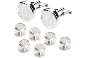 Dannyshi Mens Cufflinks and Studs Tuxedo Shirts Business Wedding Initials Alphabet A-Z Gift Set