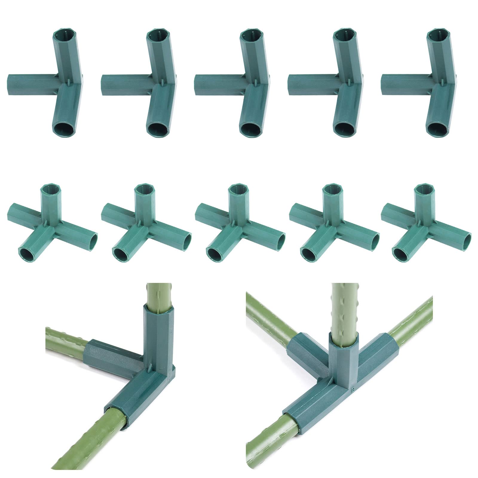 5Pcs 3 Way Greenhouse Frame Connecto & 5Pcs 4 Waybamboo Cane Connectors, 16mm Frame Furniture Connectors, Plastic Connectors Suitable for Garden Netting Frame and Heavy Duty Greenhouse, Plant Frame