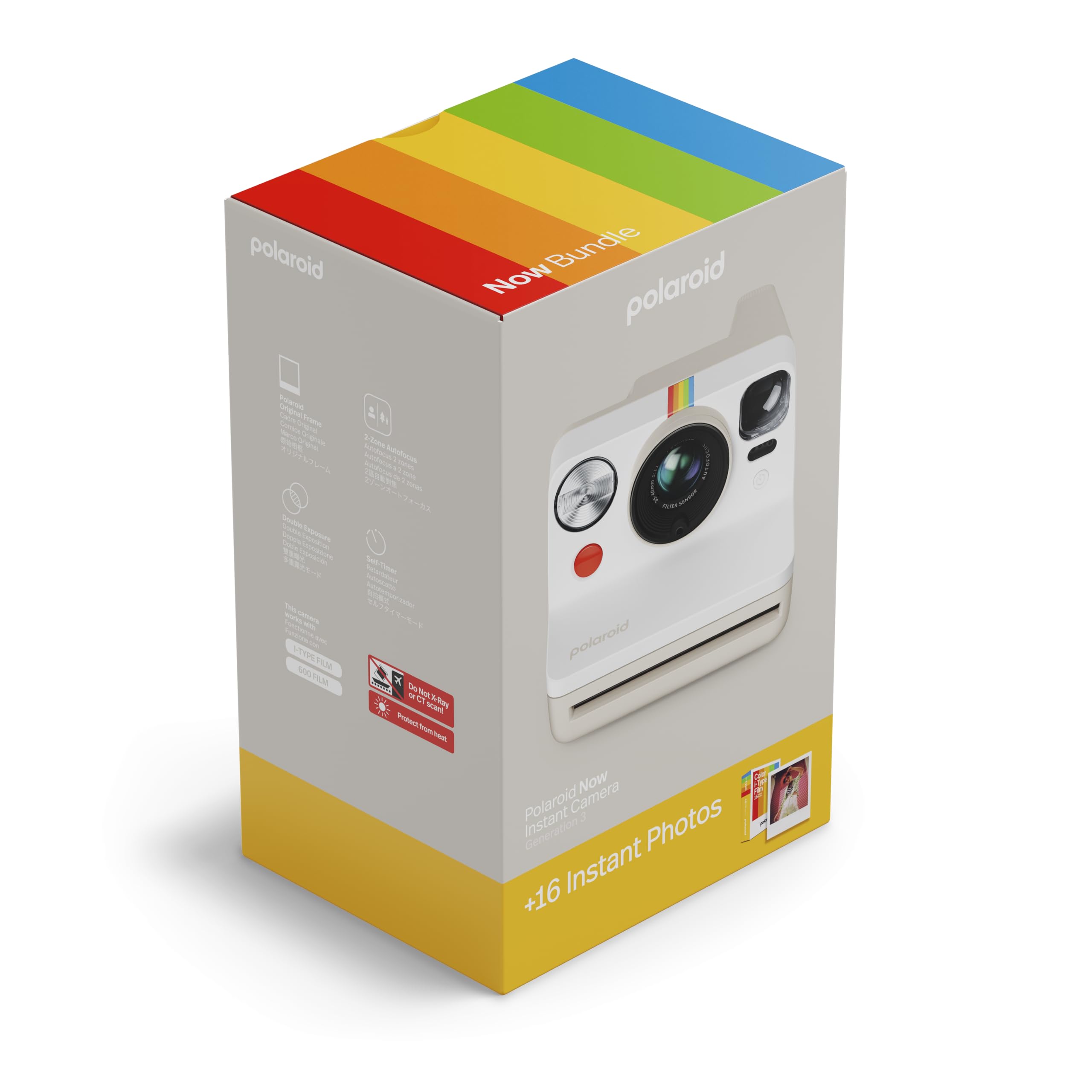 Polaroid Now 3rd Generation I-Type Instant Camera + Film Bundle - Now Pebble White Camera + 16 Color Photos (6561)