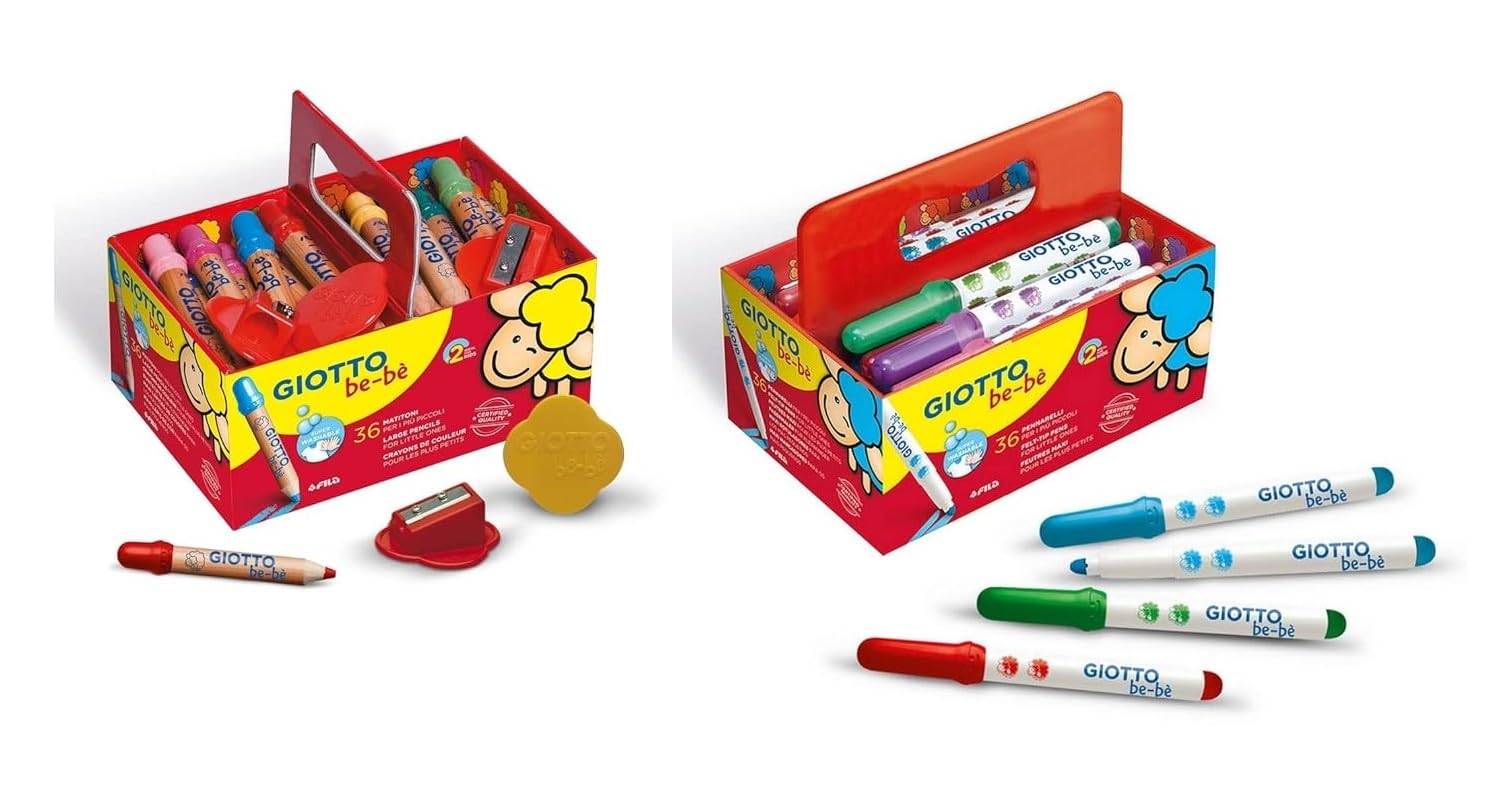 Lot Giotto be-bè à partir de 2 Ans 36 Crayon de Couleur Maxi + 36 feutres Maxi + 5 Ballons Blumie
