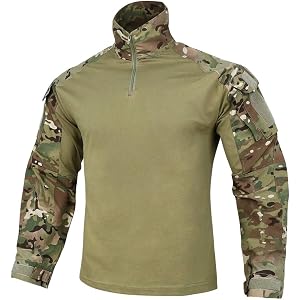 KRYDEX Tactical Men's Combat Shirt Rapid Assault Long Sleeve Shirt with Elbow Pads