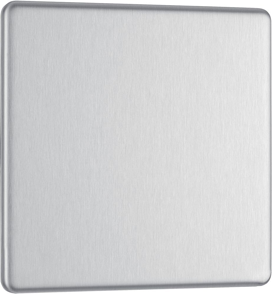 BG Electrical Single Screwless Blank Plate Brushed Steel Slimline