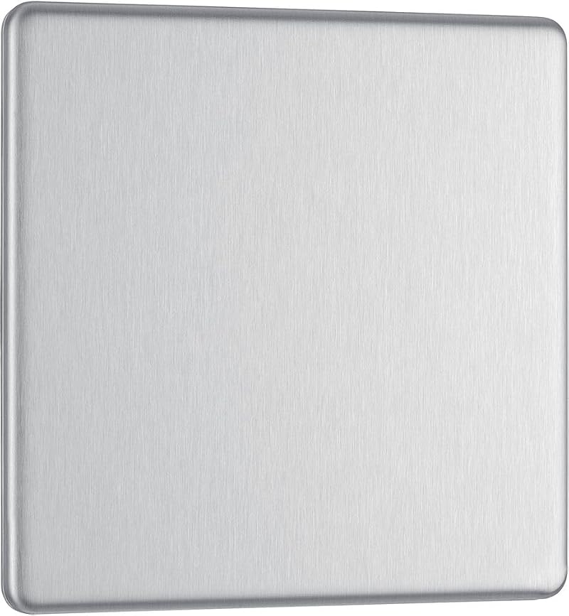 BG Electrical Single Screwless Blank Plate Brushed Steel Slimline