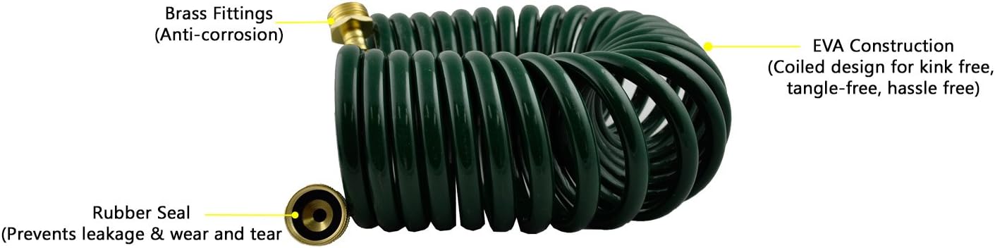 Instapark GHN-06-25 Heavy-Duty EVA Recoil Garden Hose 25ft with 7-Pattern Spray Nozzle, Green, 25 Foot : Garden & Outdoor
