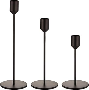 ENJINKAIL Taper Candle Holders - Black Candlestick Holders, Decorative Candle Sticks Set of 3, for Formal Events, Wedding, Church, Fall, Holiday DéCor, Table Centerpiece Decoration
