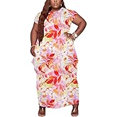 Tycorwd Women's Plus Size Casual Maxi Dresses Short Sleeve Loose Beach Dress Sundress with Pockets