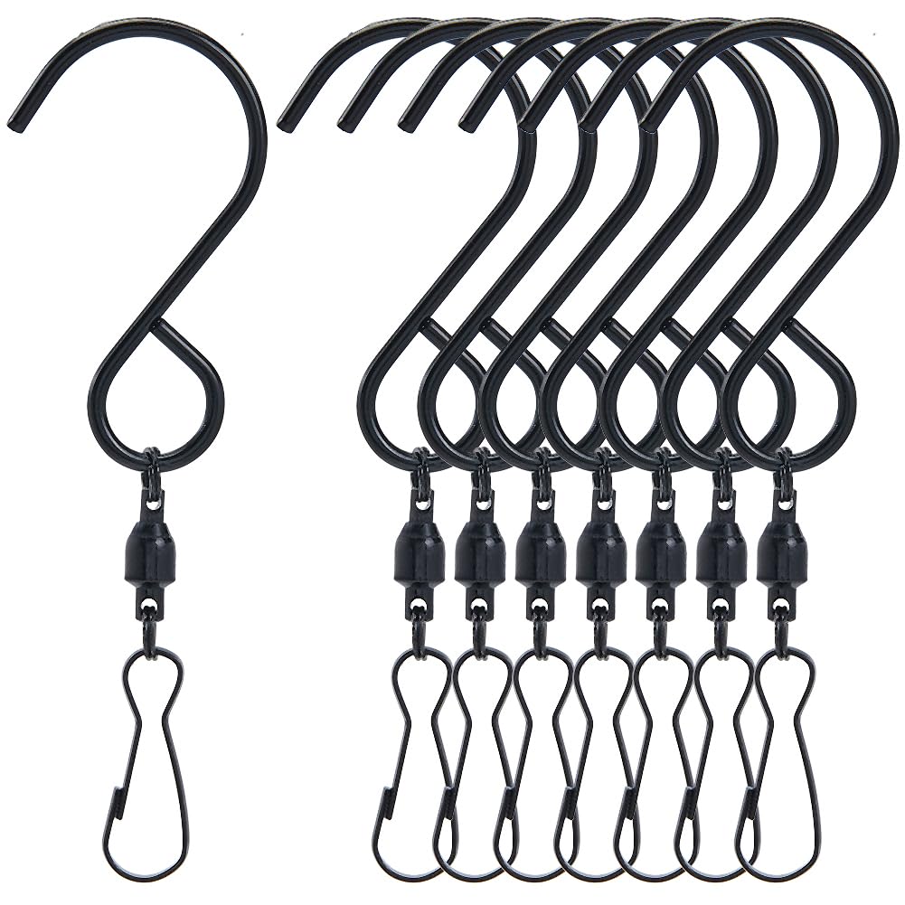 SOFPLATE 1 Box 12Pcs Swivel Hook Clips Wind Chime Spinner Hooks 360 Degree Dual Clip Rotatable S Hooks Stainless Steel Black Windsock Crystal Twisters for Hanging Wind Spinners Suncatcher Party Supply