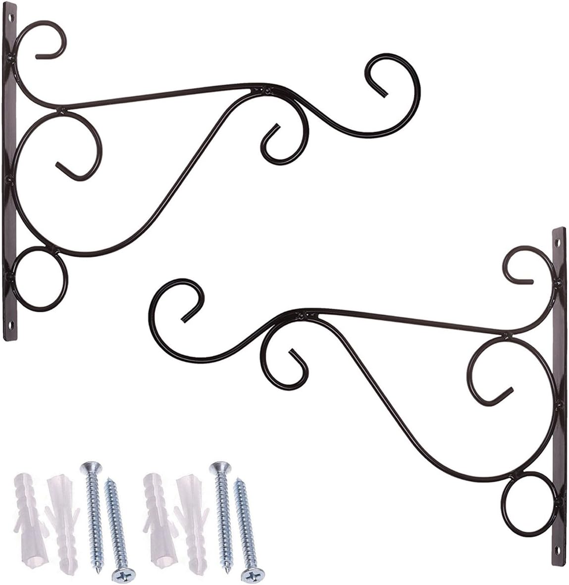 USUNQE 2 Pack Plant Hanging Brackets Hooks for Bird Feeder Planter Lanterns Wind Chimes with Screws (Black)
