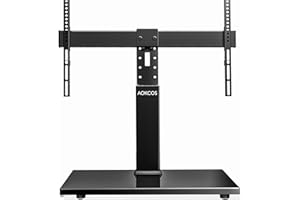 AOKCOS Universal Swivel TV Stand Base - Table Top TV Stand for 32 to 70 75 Inch TVs, Height Adjustable TV Mount Stand with Tempered Glass Base for Living Room, Bedroom, Holds up to 110lbs, Max VESA 600x400mm
