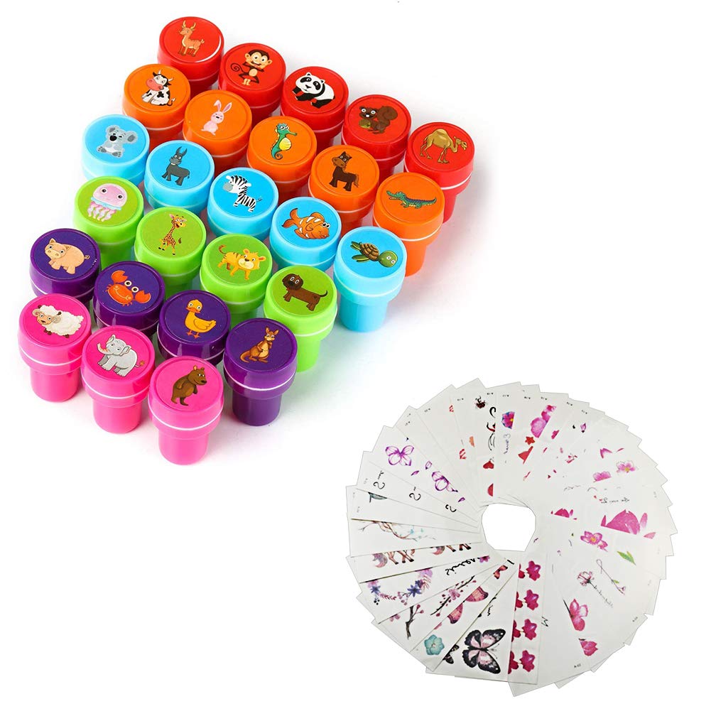 26 Pieces Animals Stamps with 30 Sheet Stickers for Kids,Self-Ink Washable Ink Stampers Set for Children Party Favor,School Prizes,Birthday Gift,Learn Props
