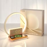 Vivilumens Sunrise Alarm Clock Wireless Charger, White Noise Sound Machine | 20 Sounds with 30/60/90 Mins Timer for Sleep Aid, 3 Levels Touch Night Light, Dual Alarm for Heavy Sleeper Bedroom Decor