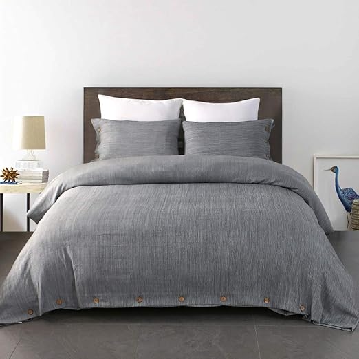 Cotton and Linen Quilt Cover King Size Gray Cotton Comforter Cover