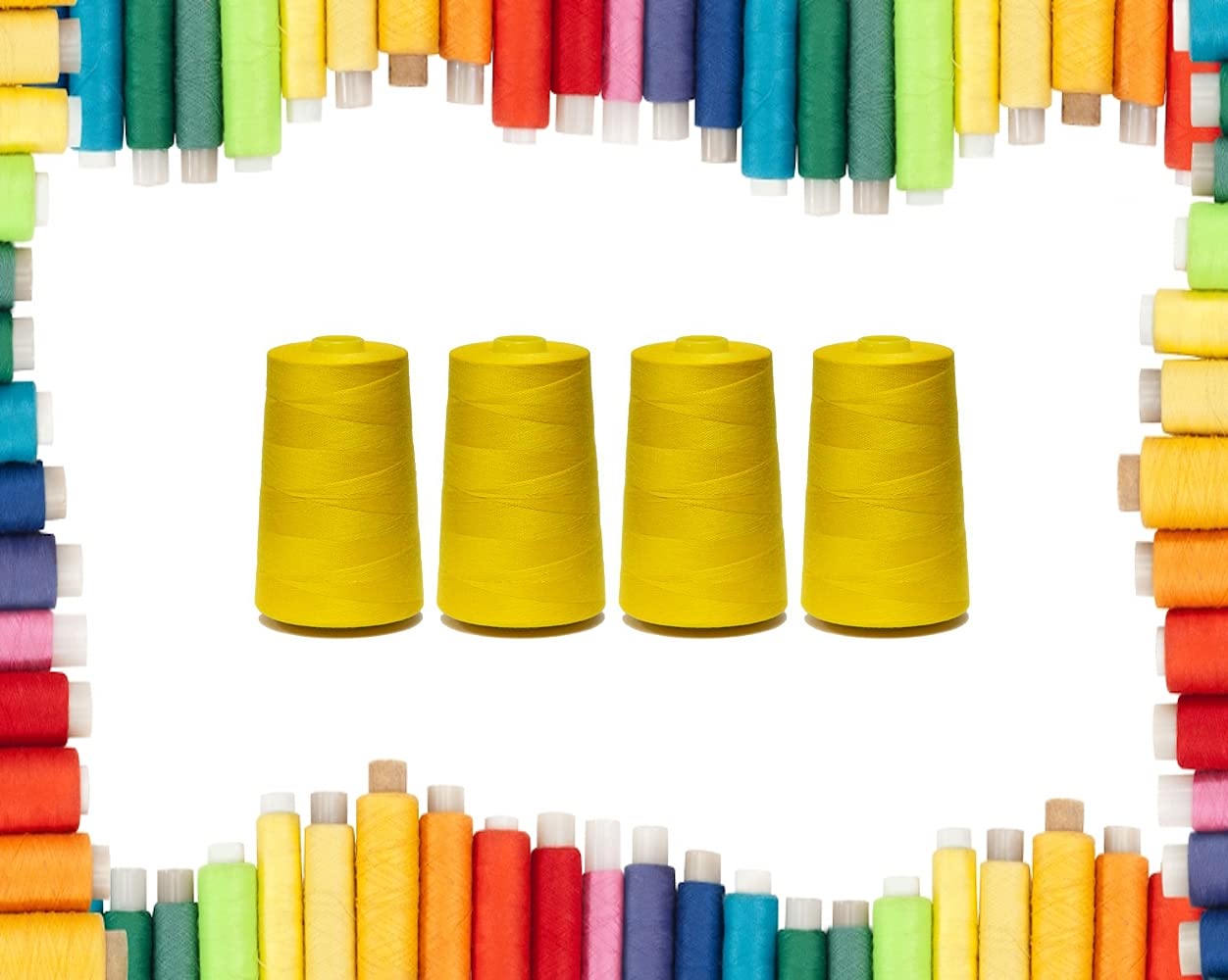 Rohans Overlock Yarn 40/2 (120), 5000 Yards (4570 Meters) Sewing Thread Cones, Sewing Machine Multi Colour Yarn Cones, 100% Polyester Material (Bright Yellow, 4)