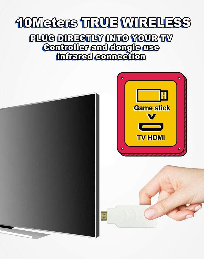 DigitCont Retro Game 2.4G Wireless Game Dongle Easy Plug and Play Built-in 638 Classic Games 1080p HDMI 2 Players Support Black: Toys & Games