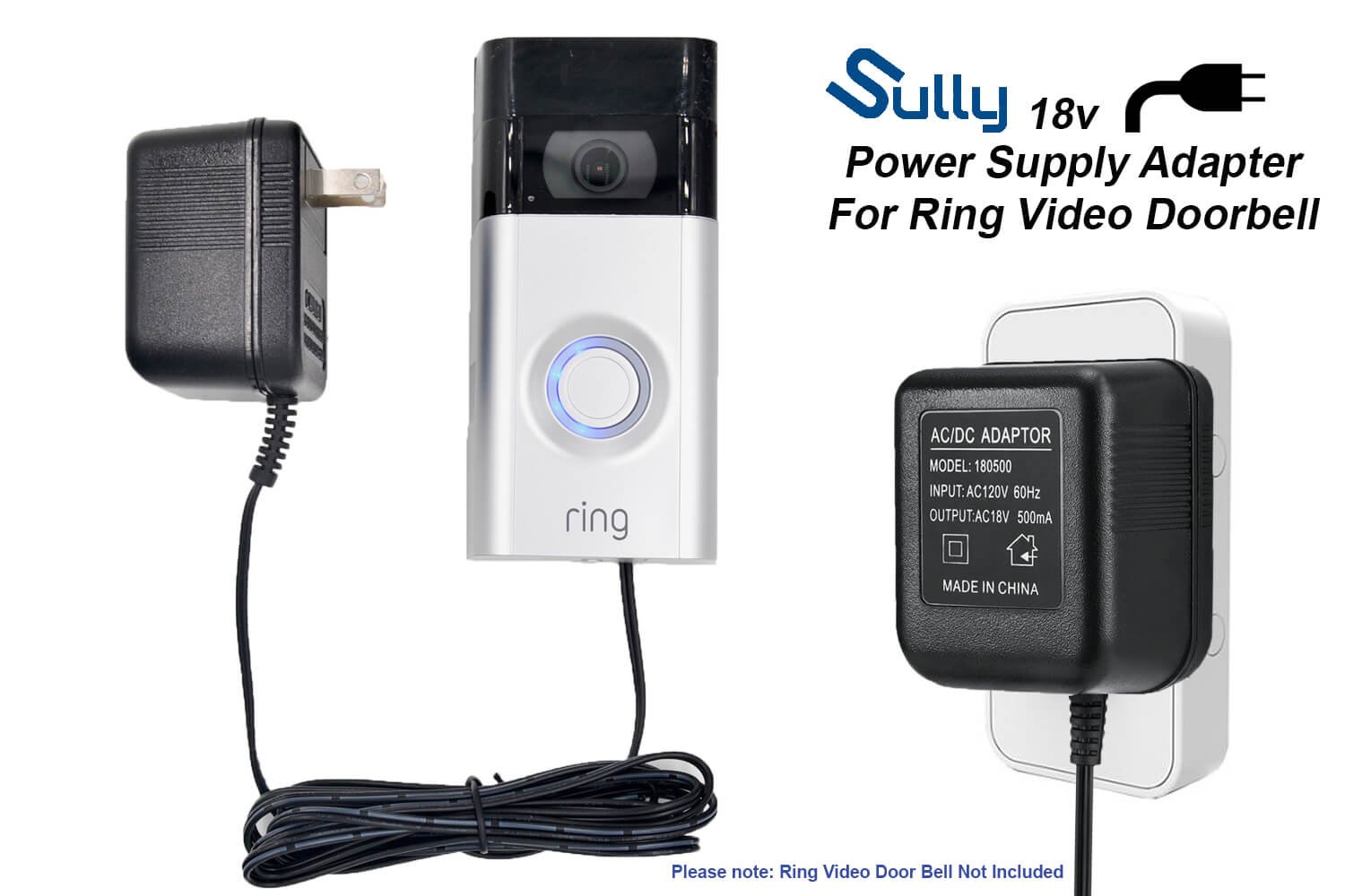 Sully Power Adapter for Ring Video Doorbell/Ring Video Doorbell 2/Ring