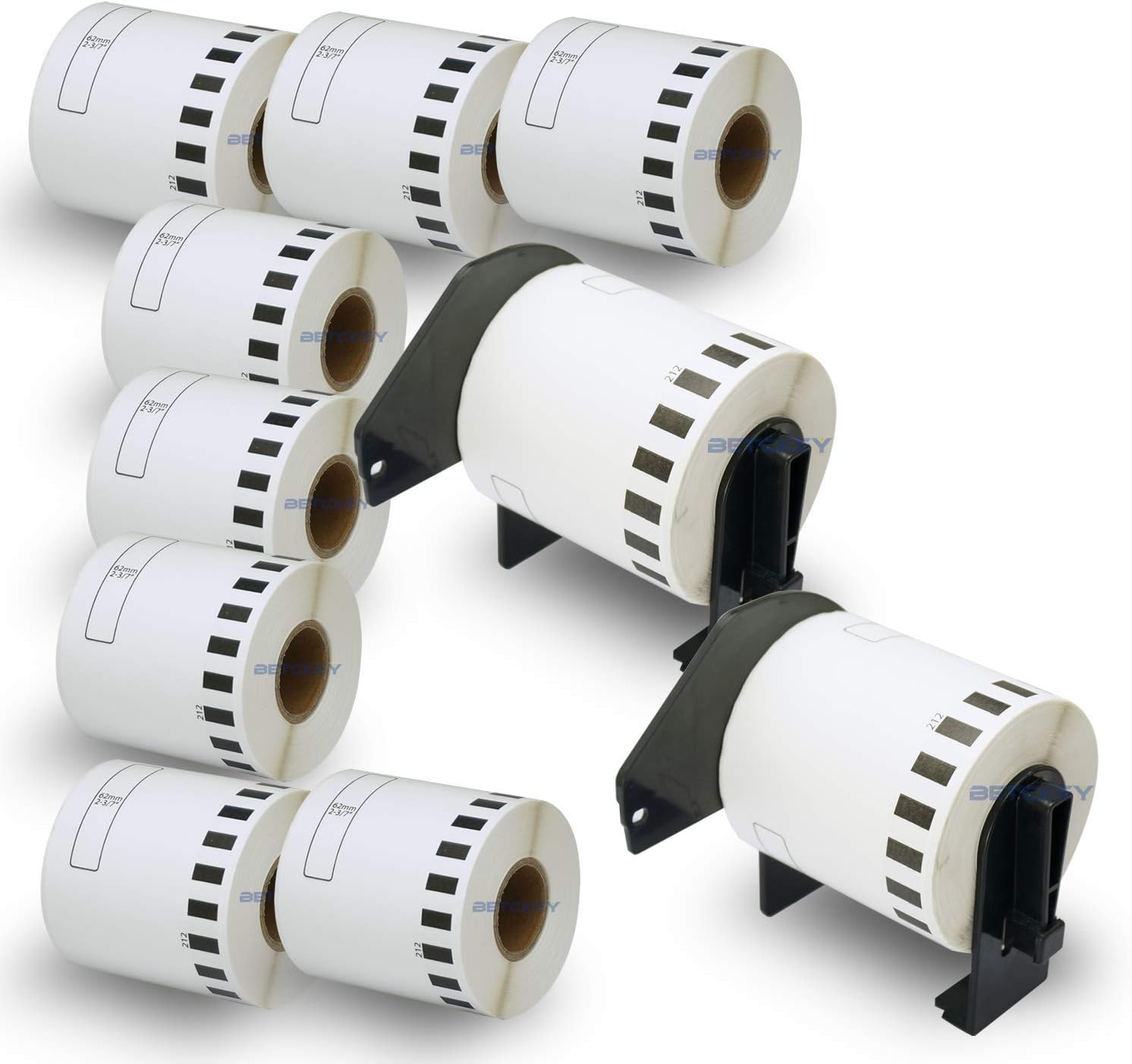 BETCKEY - Compatible DK-2212 Continuous 2-3/7" x 50' Matte Film Replacement Labels, Compatible with Brother QL Label Printers [10 Rolls + 2 Refillable Cartridge Frame] : Office Products