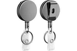 Pawfly 2 Pack Heavy Duty Metal Retractable Badge Reel for Badge Holder Retractable Keychain All Metal Casing with Stainless S