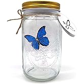 Animated Butterfly in A Jar, Xafissy Butterfly Jar That Moves with LED Light Romantic Glass Animated Butterfly Jar Battery Operated Butterfly Collection Gift for Girls and Boys (Bule)