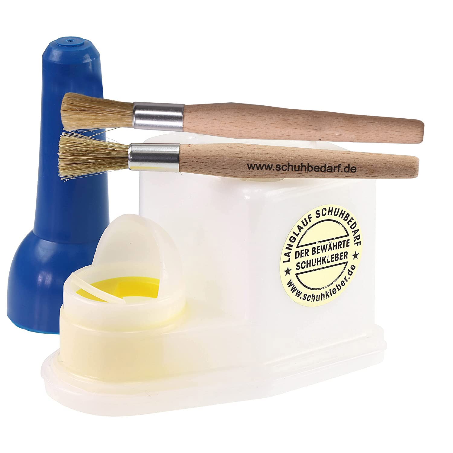 Klebstoff Sparbehälter mit 2xPinsel – luftdichter Leimspender für Schuhkleber, Holzleim, Kontaktkleber & Bastelkleber – robuster Leimbehälter für Werkstatt, Handwerk, Modellbau & Reparatur (0,4 Liter)