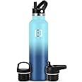 IRON °FLASK Camping & Hiking Hydration Canteens - 3 Lids (Narrow Straw Lid) Leak Proof Vacuum Insulated Stainless Steel - Hot & Cold Double Walled Sports Water Bottle - Blue Waves, 24 Oz
