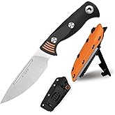 Kizer Evenki3 Fixed Blade Knife, 4.48" AEB-L Drop Point Blade Hunting Knife with Black & Orange G10 Handle, Full Tang Survival Knives with Adjustable Sheath & Sharpener, Camping Hiking Knives, 1099A1