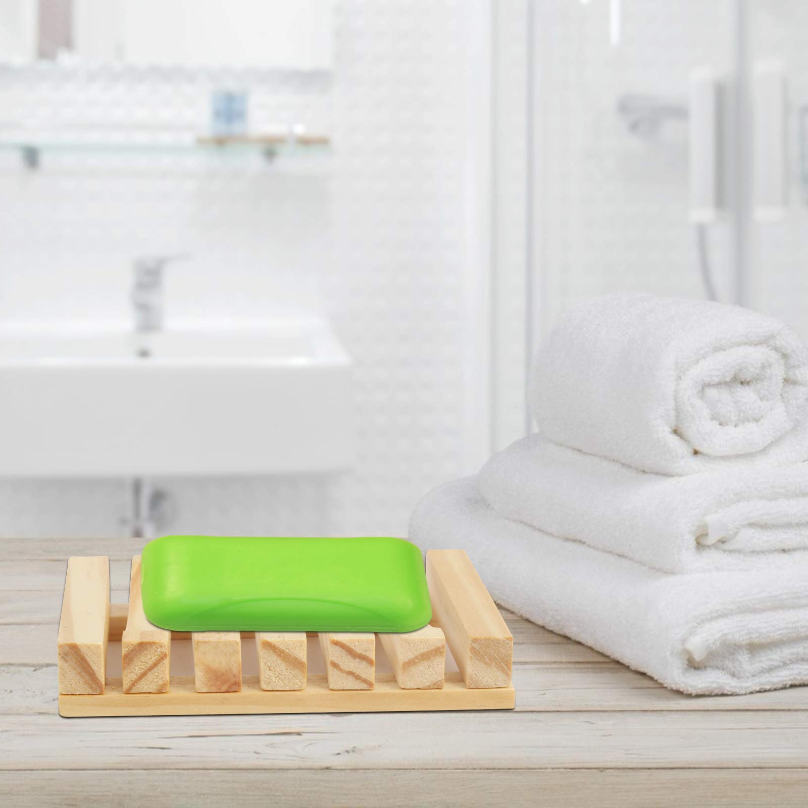 TAZEMAT 2pcs Wooden Soap Dish and 2pcs Natural Soap Bags with Drawstring Flax Linen Sisal Soap Pouch Bamboo Soap Holder Box Container Saver Tray Plate for Bathroom Kitchen Shower