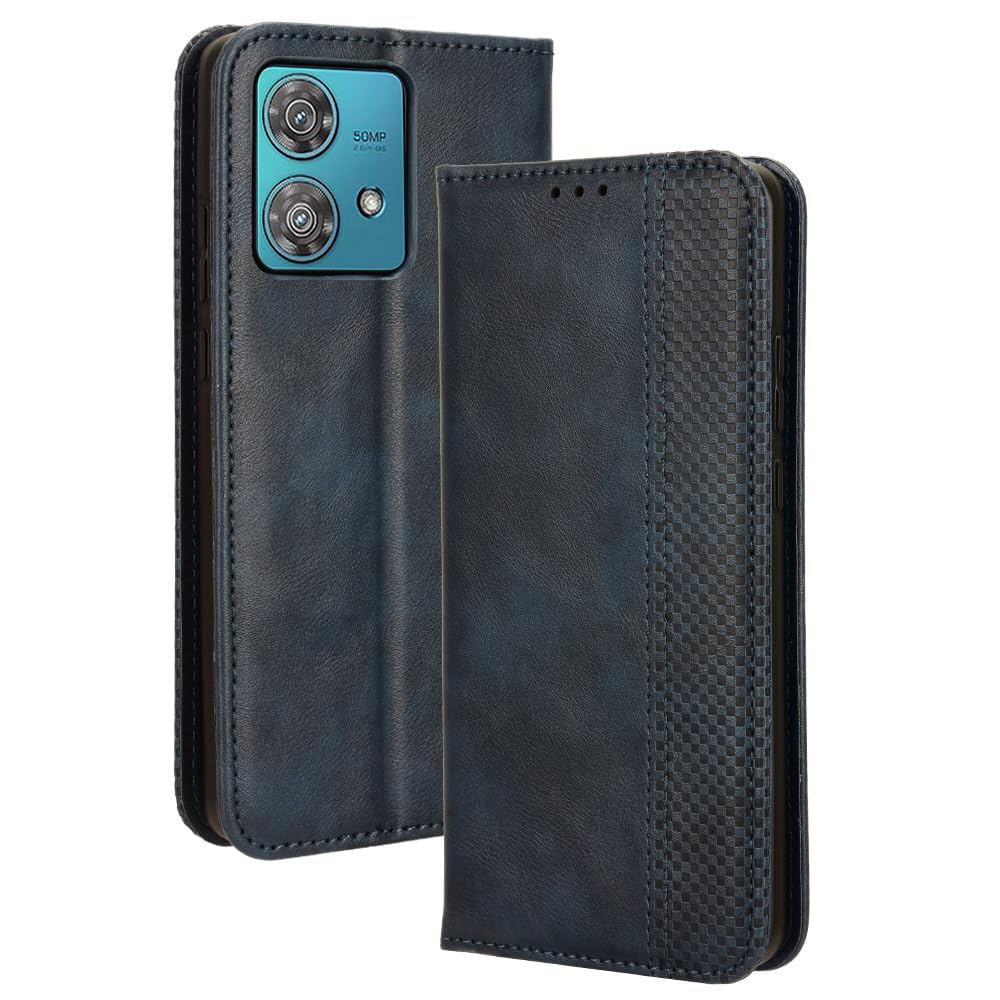 XINNI Protective Phone Case for Motorola Edge 40 Neo, PU/TPU Vintage Flip Leather Shockproof Cover Magnetic Book Style Wallet, Blue — image 1