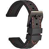 WOCCI 20mm Robust Silicone Rubber Watch Band with Black Buckle (Black)