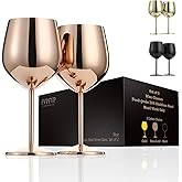 FVPFVP Stainless Steel Wine Glasses Set of 2 — Unbreakable, Stemmed Metal Wine Glass for Outdoor Events and Trips. Elegant and Fancy — Perfect for Holidays, Birthdays, and Anniversaries(Rose Gold)