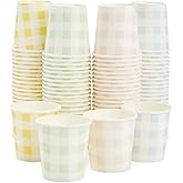 Sparkle and Bash Gingham Cups - 100 Pack, 4 oz, Pastel Gingham - Mini Disposable Paper Cup for Espresso Shots - Pastel Disposable Coffee Cups