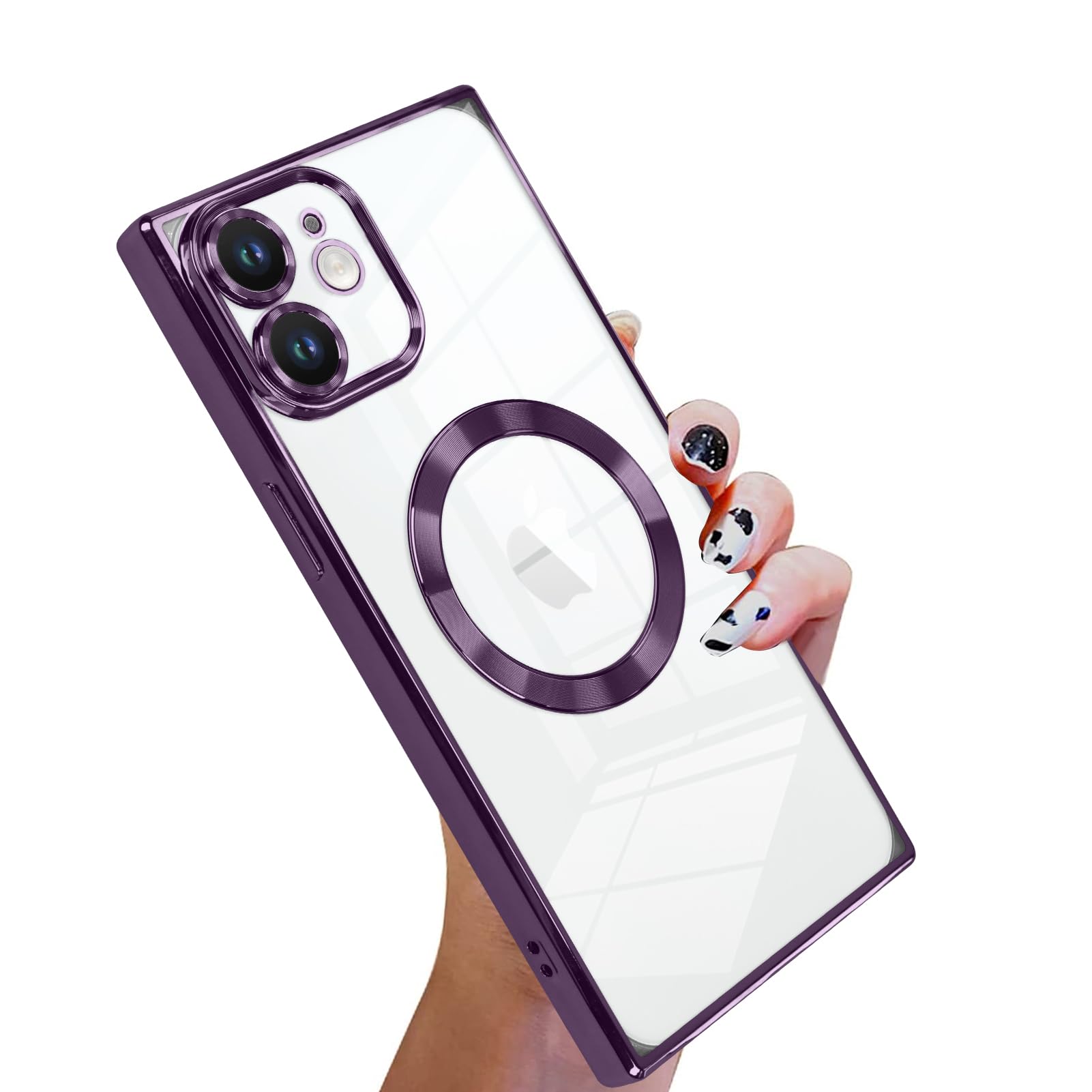 KANGHAR Case Designed for iPhone 12 Magnetic Clear Case with Camera Lens Protector[Compatible with MagSafe] Luxury Cute Plating Design Full-Body Shockproof Protection Cover Deep Purple