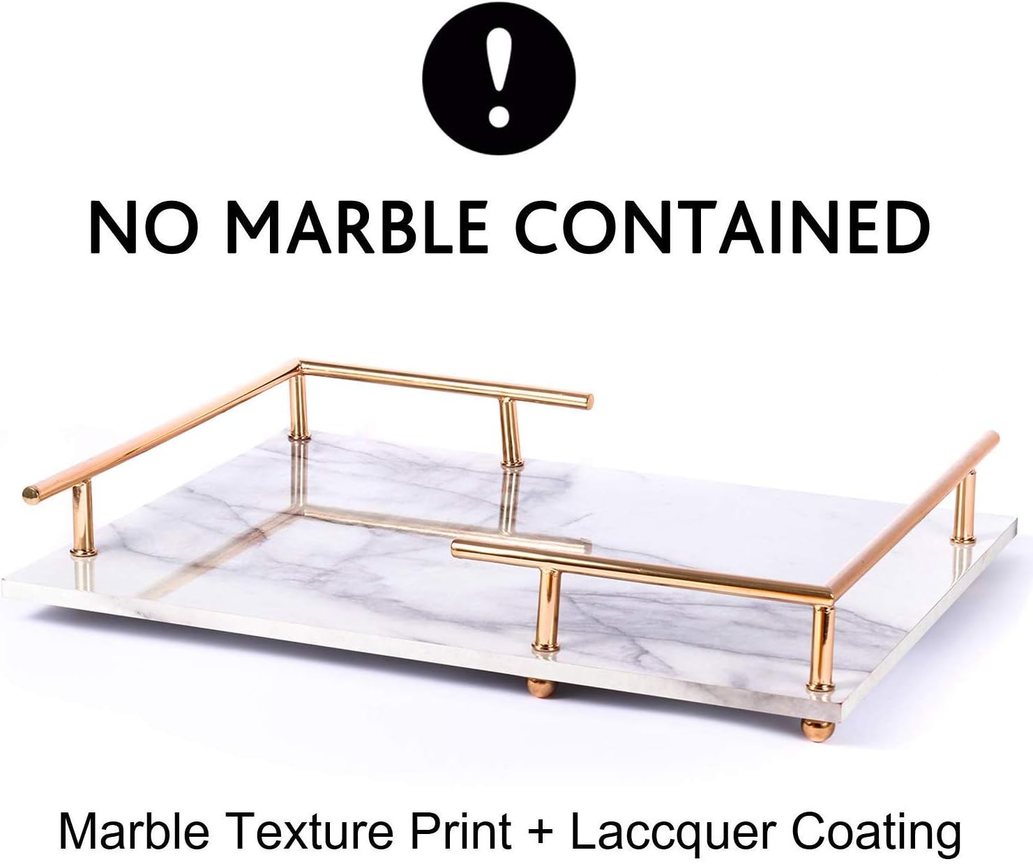PuTwo Decorative Tray, MDF Tray with Marble Print, Handmade Vanity Tray, Perfume Tray with Gold Metal Handle, Trinket Tray, Catchall Tray for Dresser Bathroom Vanity Table (Gray and White): Kitchen & Dining
