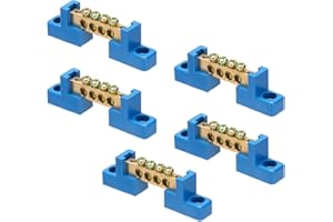 MECCANIXITY 5 Pcs Ground Bus Bar Terminal Grounding Bar Brass 4 Positions Grounding Bars Block for Electric Box, Blue