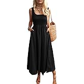 Mieazom Women's Maxi Dress Summer Sleeveless Swing Sundress Casual Loose Tank Long Dresses with Pockets