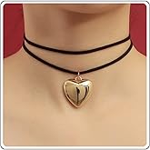 Aneneiceera Gothic Large Heart Velvet Choker Necklace Chain Vintage Black Layered Leather Choker Necklace Punk Gold Love Heart Pendant Necklace Choker Black Collar Necklaces Jewellery for Women