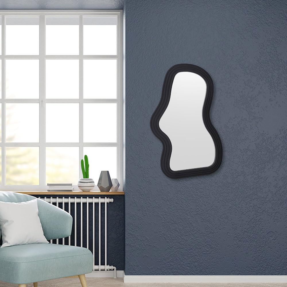 Hosoncovy Irregular Frame Wall Hanging Mirror - Decorative Vanity for Bathroom, Living Room, Bedroom - Black Wall Decoration