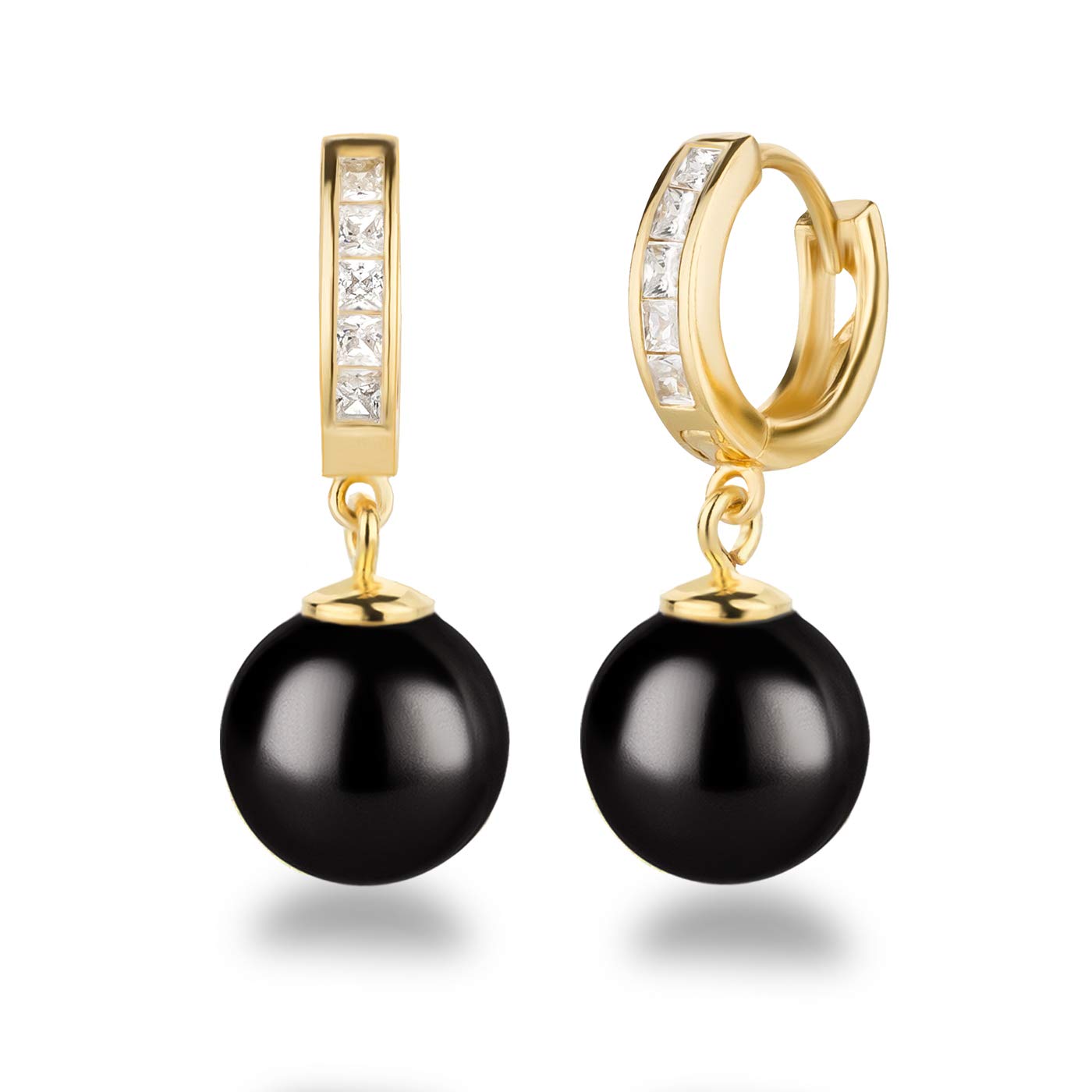 Schöner-SD 925 silver gold-plated hoop earrings with 10 mm pearl ball. black