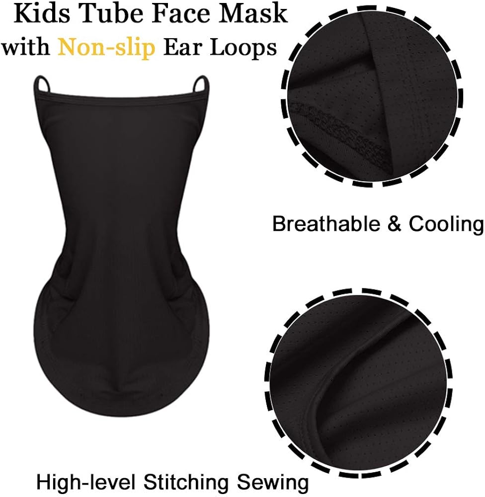 Kids Face Mask Bandana Ear Loops Mesh Holes Neck Gaiter Cooling Breathable Balaclava Scarf Dust UV Protection for Boys Girls: Clothing
