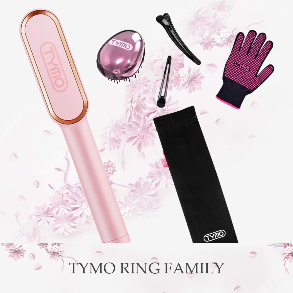 TYMO Ring Pink Hair Straightener Brush – Hair Straightening Iron with Built-in Comb, 20s Fast Heating & 5 Temp Settings & Anti-Scald, Perfect for Professional Salon at Home : Beauty