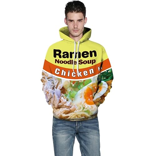 ZUEVI Ramen Noodles Hoodie, Men's Unisex Novelty 3D Printed