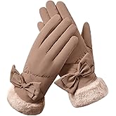 Feelorna Womens Winter Gloves, Soft Plush Cuff Cold Weather Gloves with Bow, Touchscreen Waterproof Warm Glove for Daily Wear